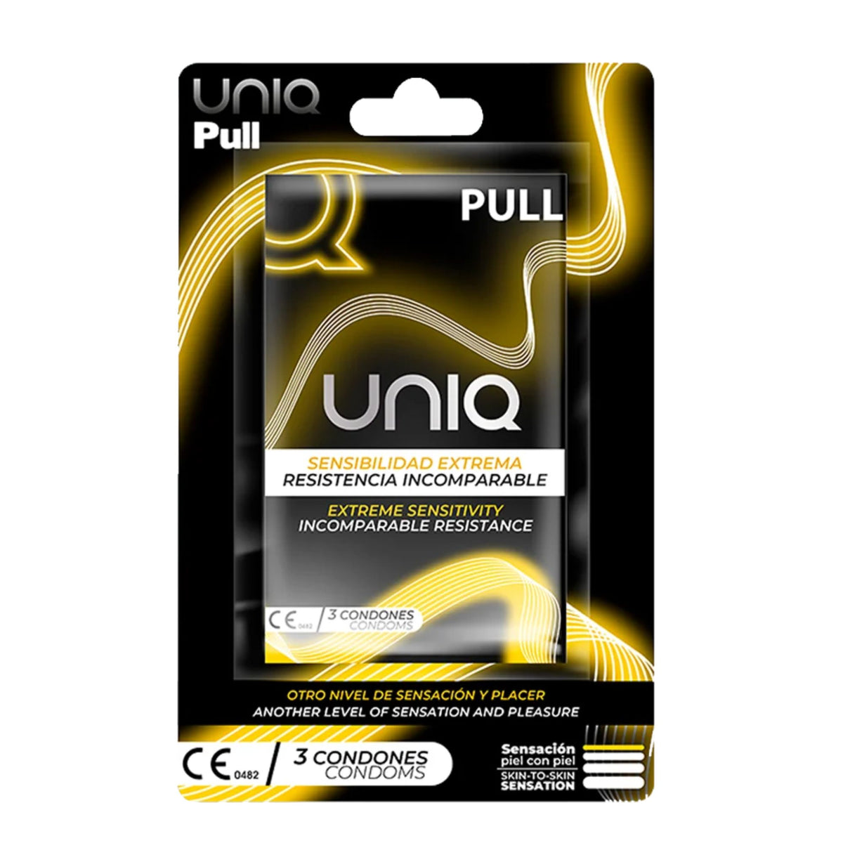 UNIQ Pull condoms packaging front, 3 condoms box, extreme sensitivity design Hauptbild