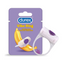 A Durex Vibe Ring product package is shown next to the actual product. The purple package features a cartoon banana with the product on it. Next to the packaging is the Durex Vibe Ring, a white ring with a rounded, vibrating head.