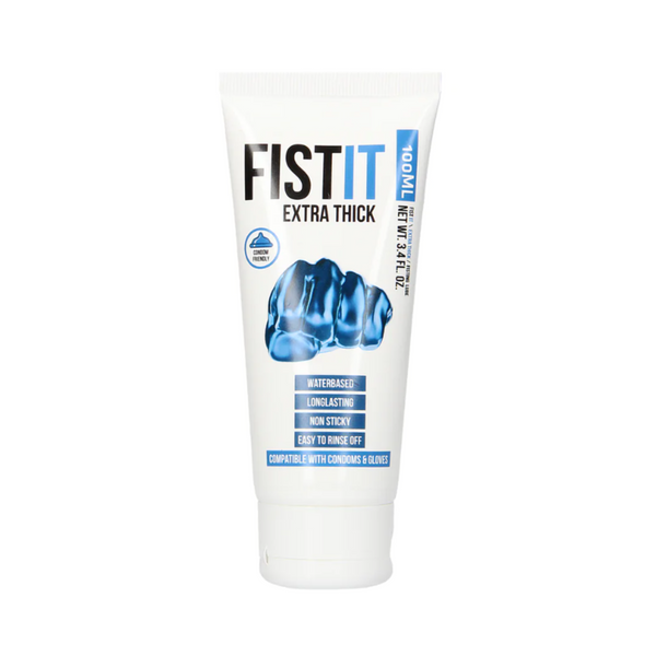 Front view of the FISTIT Extra Thick water-based lubricant in a 100ml / 3.4 fl.oz white squeeze tube.