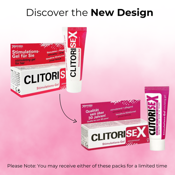 CLITORISEX stimulations gel packaging on a pink background