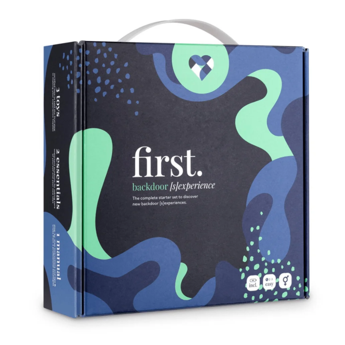 Front view of the dark blue and green box for the LoveBoxxx First Backdoor Starter Set. Hauptbild