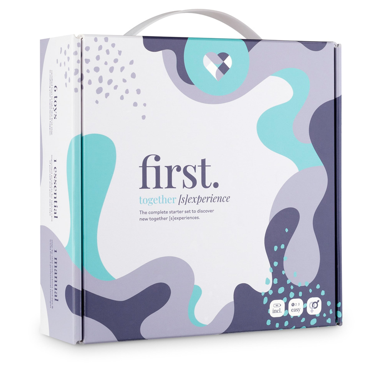 Front view of the white, teal, and purple box for the LoveBoxxx First Together Starter Set. Hauptbild