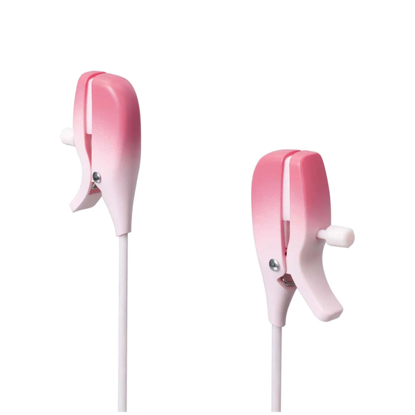 Close-up studio view of the pink gradient clamps, highlighting the adjustable pressure tension screws.
