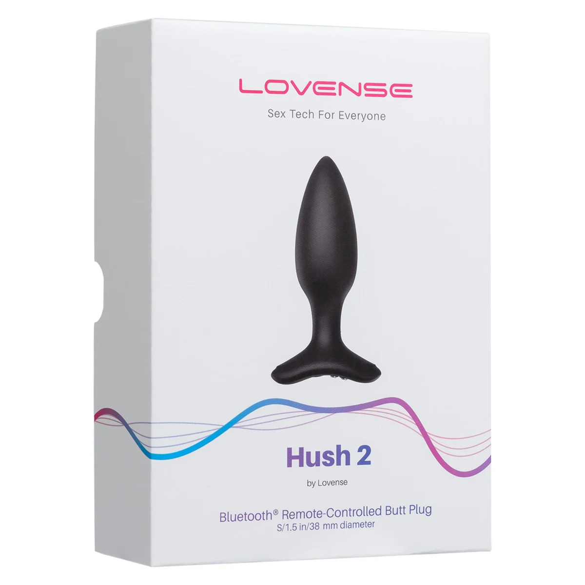 Retail box packaging view for the Lovense Hush 2 Bluetooth Remote-Controlled Butt Plug with  a width of 1.5" (38mm) diameter. Hauptbild