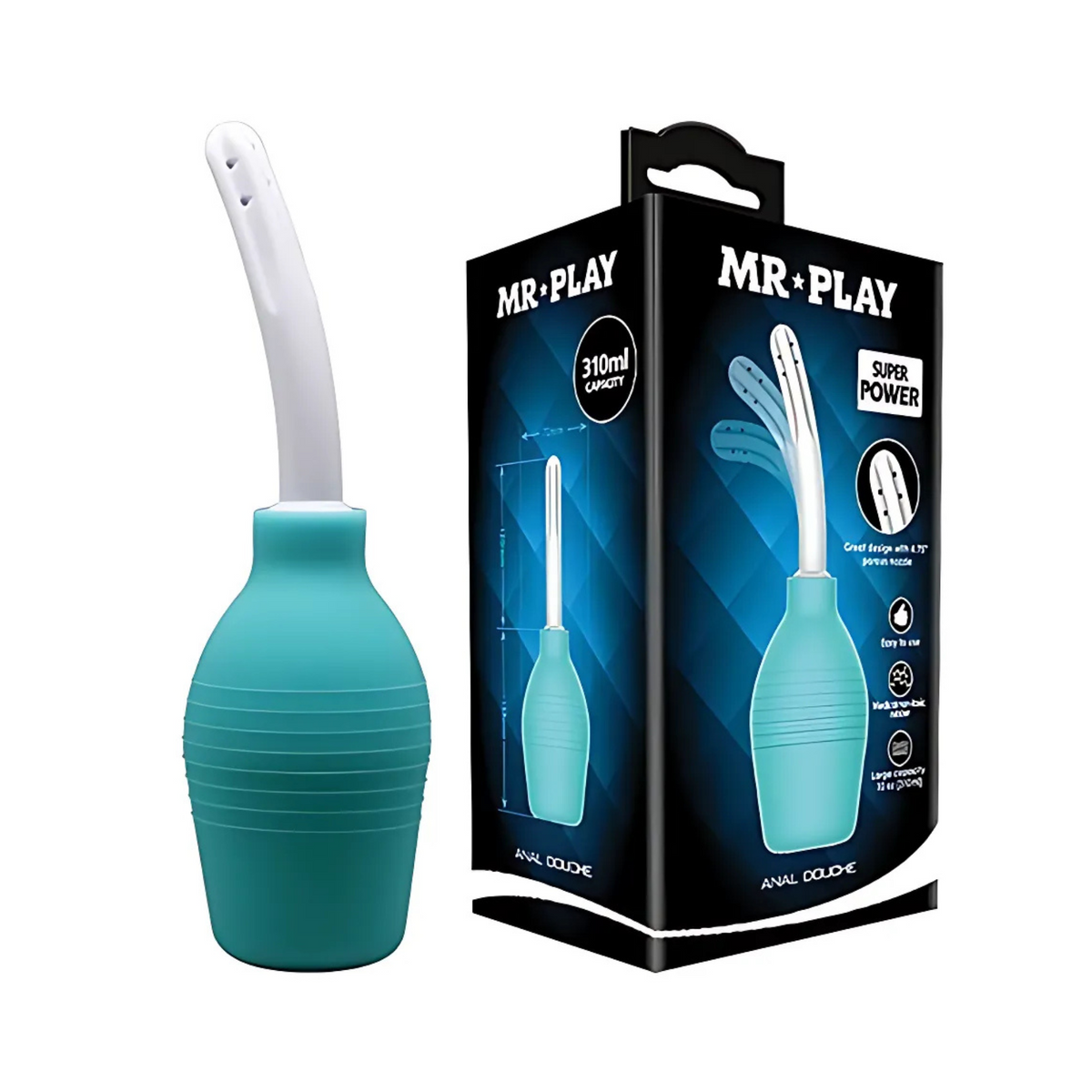 Mr. Play Anal Douche 10.5 fl.oz shown with retail box featuring 310 ml capacity and soft curved nozzle design Hauptbild