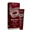 A product shot featuring a maroon box and a matching squeeze tube of Orgie brand "Electric Oral" Tingling Lip Gloss. The packaging is decorated with an intricate, white Venetian-style masquerade mask design. The text on both the box and the tube reads "Electric Oral Tingling Lip Gloss" in English, followed by "Gloss com efeito de formigueiro" in Portuguese, and denotes the flavor as "Strawberry / Morango." The bottom of the box includes the tagline "a brazilian experience."