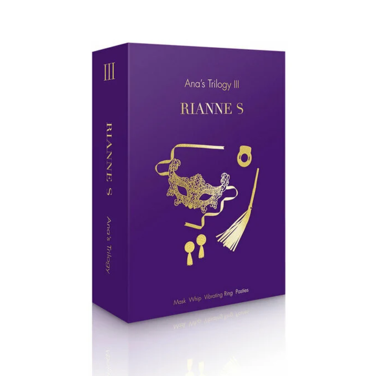 Deep purple outer presentation box for Rianne S Ana's Trilogy III Kit with gold foil lettering and minimal icon line art. Hauptbild