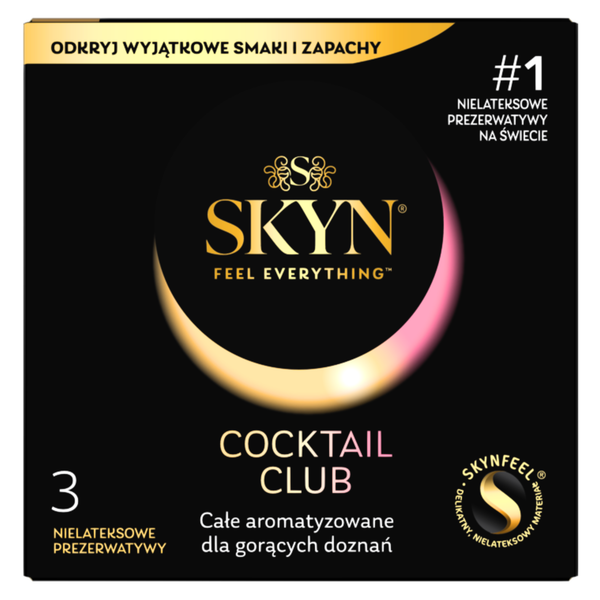 A front view of the SKYN Cocktail Club Box of 3.