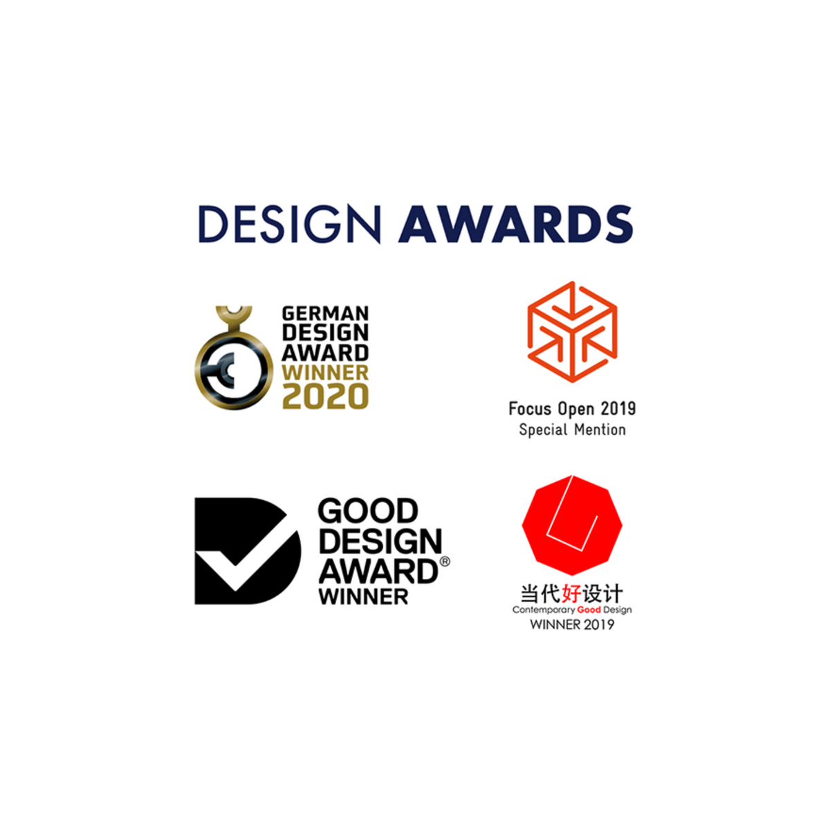 Design award badges for Satisfyer Endless Joy including German Design Award and Good Design Award