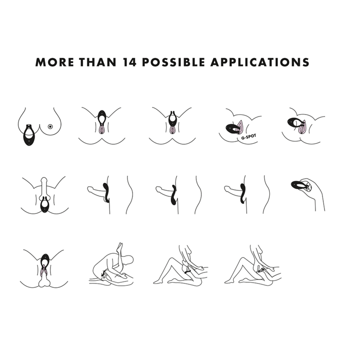 Satisfyer Endless Joy Black feature graphic highlighting motors, design, silicone, and vibration settings