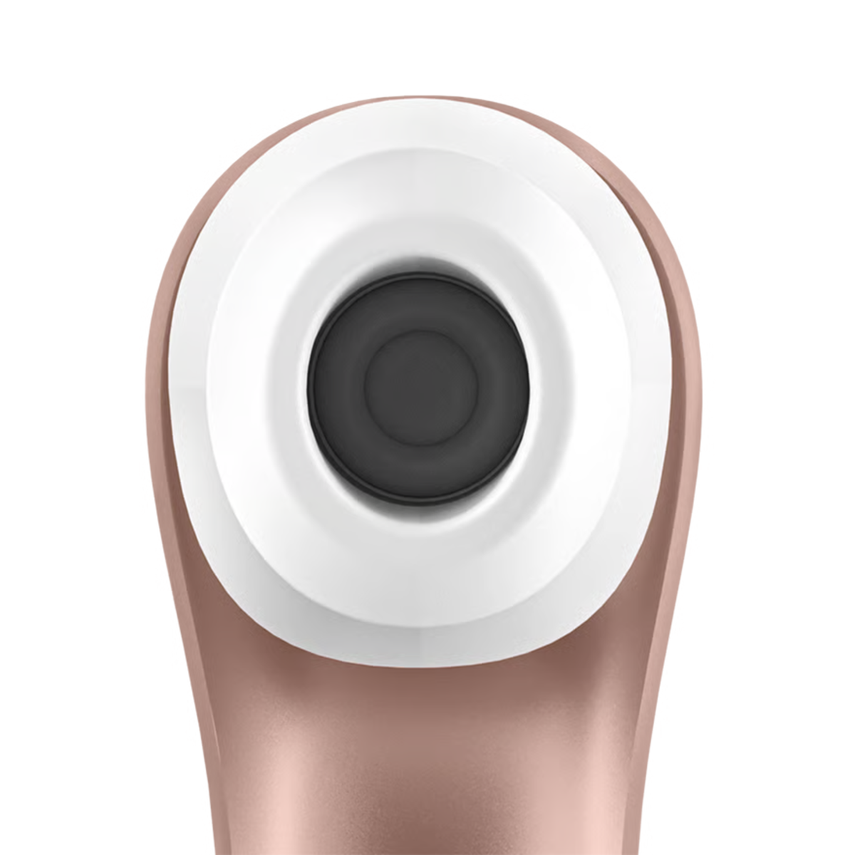 Macro close-up view of the Satisfyer Pro 2 Generation 2 soft white silicone nozzle head highlighting its circular air-pulse opening.