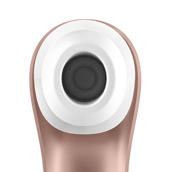 Macro close-up view of the Satisfyer Pro 2 Generation 2 soft white silicone nozzle head highlighting its circular air-pulse opening.