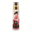 Front studio view of the 115 ml (3.89 fl oz) clear spray bottle of Shunga Gentle Toy Cleaner, decorated with traditional Japanese artwork, gold metallic spray neck, and a clear protective cap.
