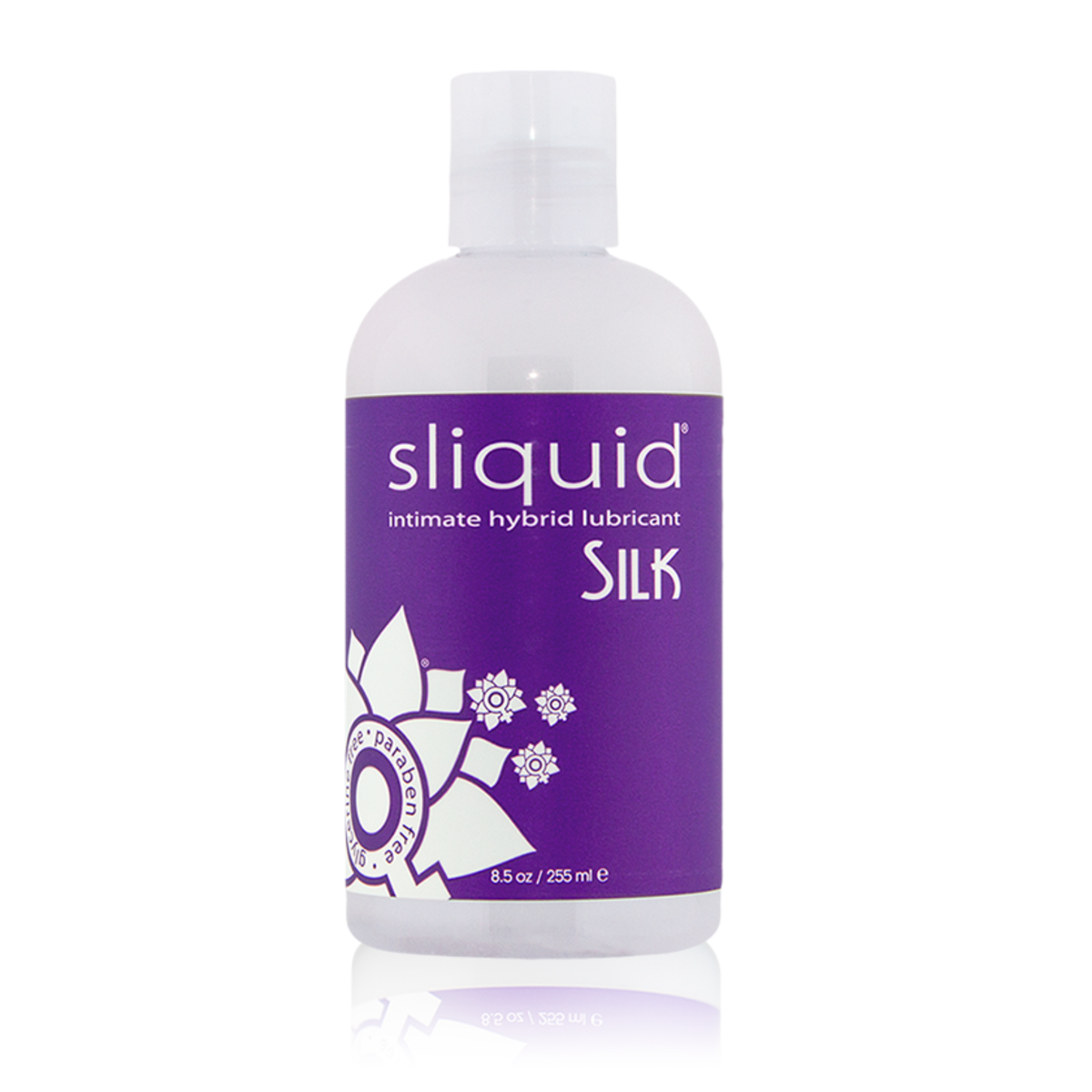 An image of Sliquid Silk Hybrid 255ml lubricant in white background. 