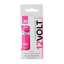 Studio product shot of the System JO 12VOLT Clitoral Stimulant box on a plain white background. The white box features bold pink lettering, a small intensity gauge meter, and a cutout displaying the pink tube inside.