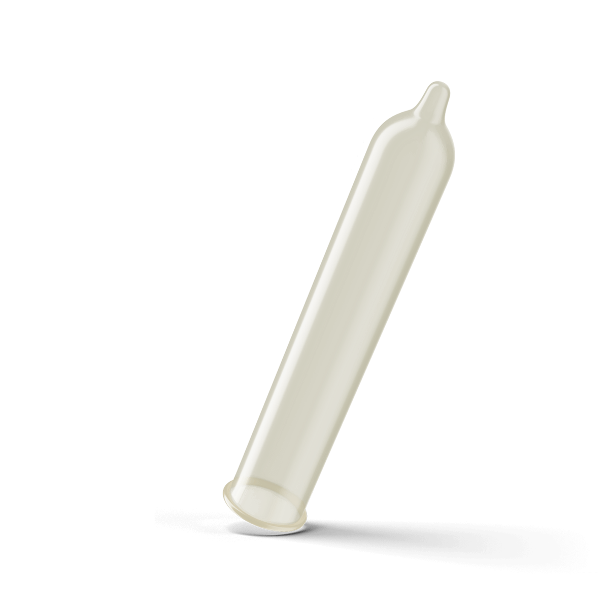 Straight-shaped clear condom in a white background.