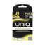 An image of a black box of Uniq Pull Extra Large condoms. The box has a golden, wavy, abstract design on the front. The top of the box is labeled "PULL Extra Large". The box includes 6 condoms. 