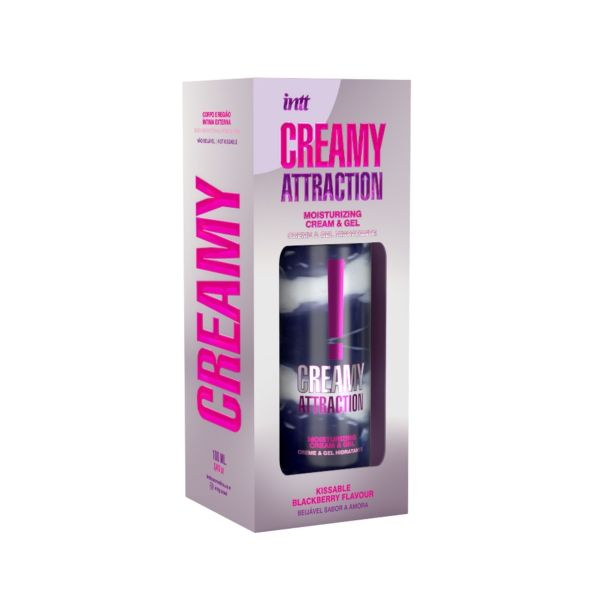 intt Creamy Attraction Cream Blackberry with a view of the bottle inside the box. Hauptbild