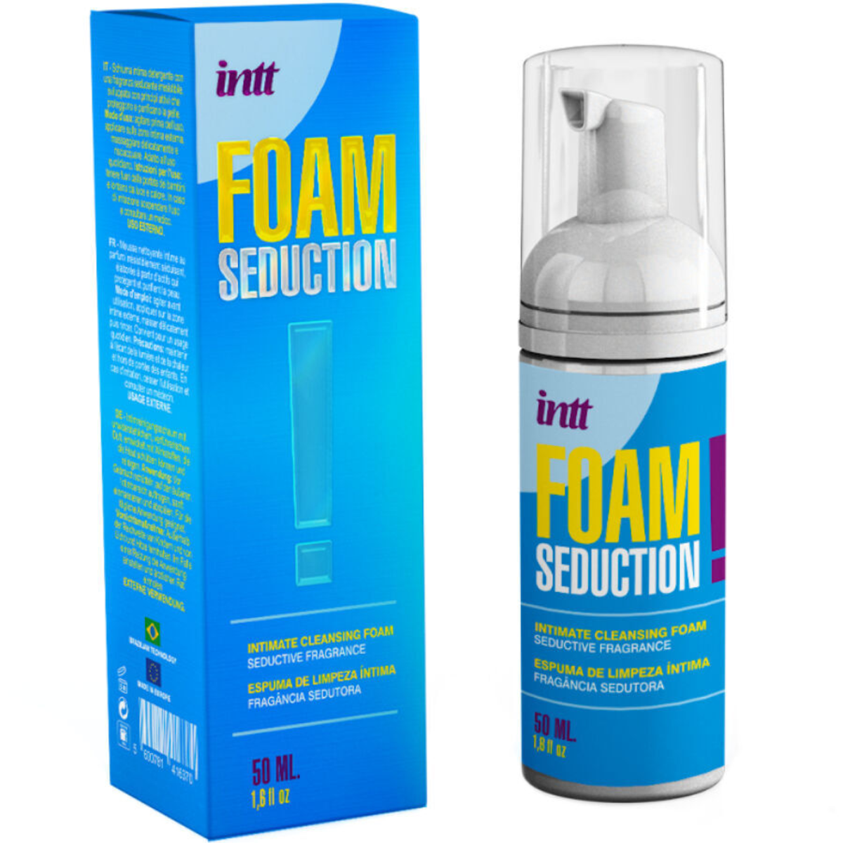 Image showing both the blue intt Foam Seduction Cleansing Foam box and the product bottle side-by-side. Hauptbild