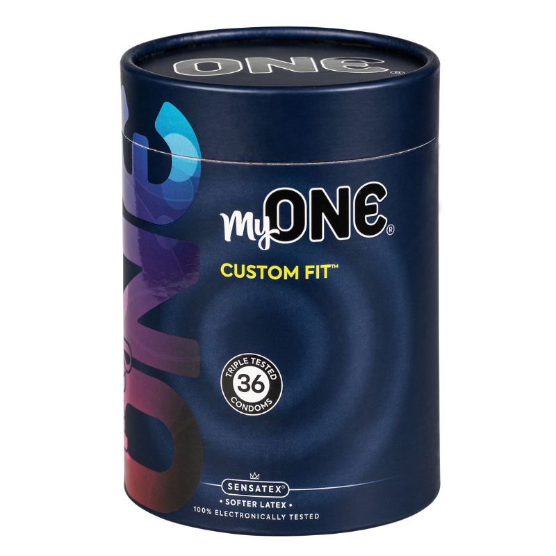 myOne Custom Fit softer latex condoms. Large size condoms box 36