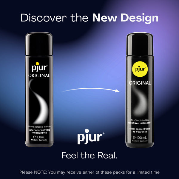 An ad compares old and new packaging for Pjur Original lubricant.