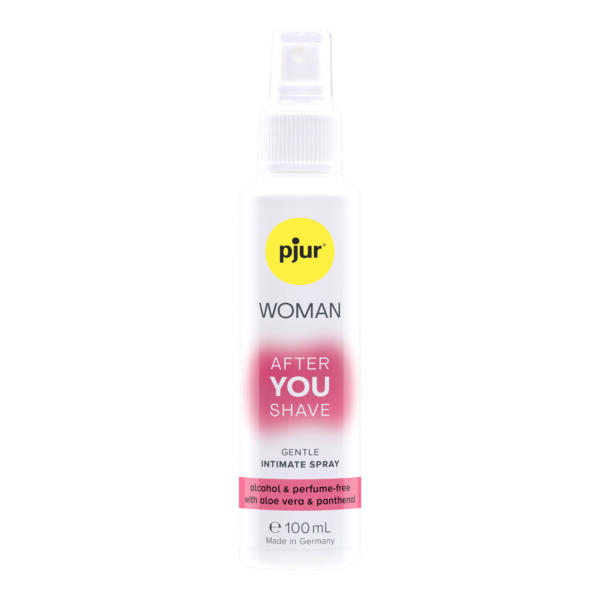 A white bottle of Pjur Woman After you shave spray with a yellow logo. Hauptbild