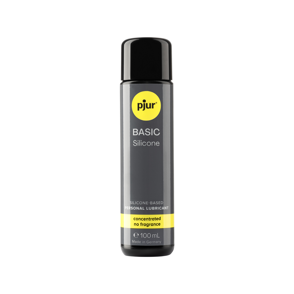 A gray bottle of Pjur Basic Silicone lubricant is isolated on a white background. Hauptbild