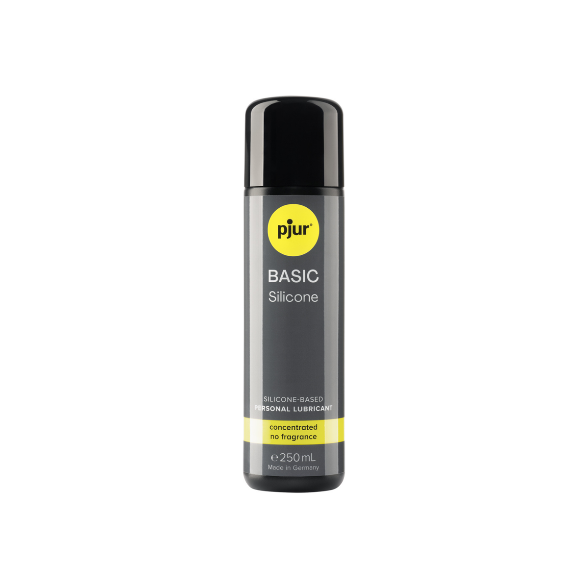 A gray bottle of Pjur Basic Silicone lubricant is isolated on a white background. Hauptbild