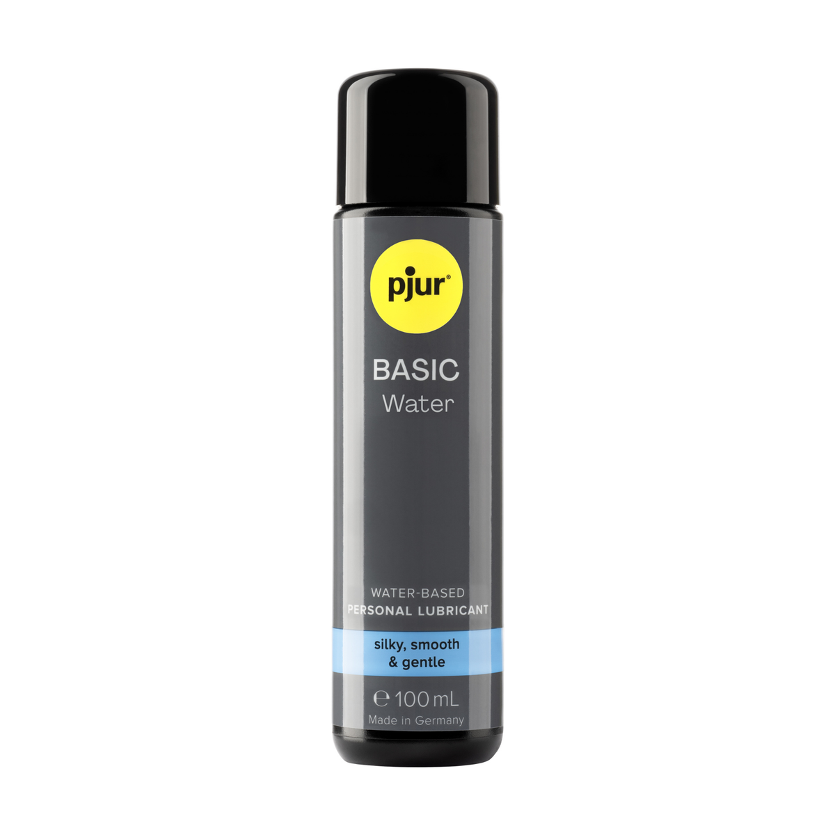 A gray bottle of Pjur Basic Water lubricant is displayed on a white background. Hauptbild