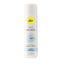 A white bottle of pjur med NATURAL water-based personal lubricant with a yellow logo and light blue accents on a white background.