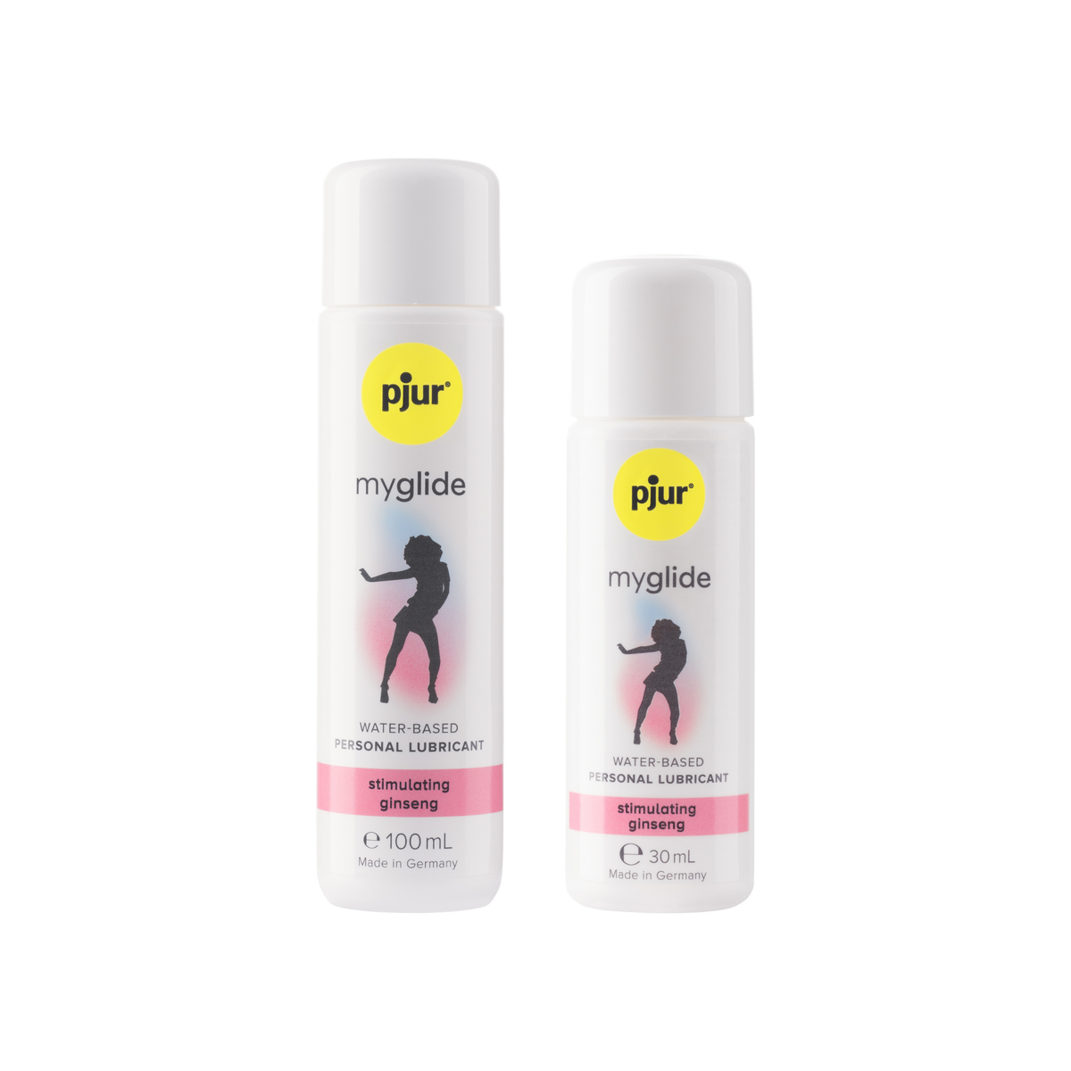 Two white bottles of Pjur Myglide lubricant in different sizes are displayed on a white background. Hauptbild