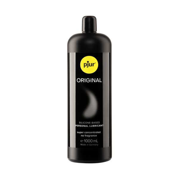 A black bottle of Pjur Original 1000ml lubricant is centered on a white background.