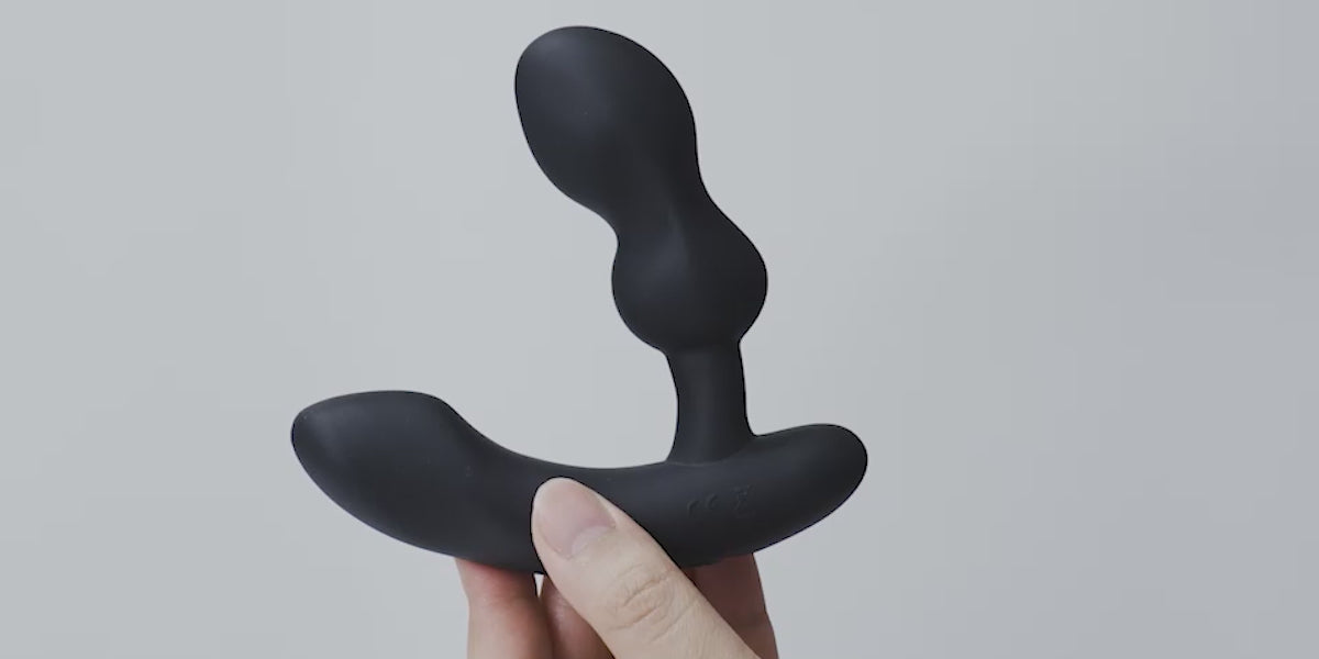 Video showing hand touching the Lovense Edge 2 App-Controlled Prostate Massager Black, showing its smooth body-safe silicone. 