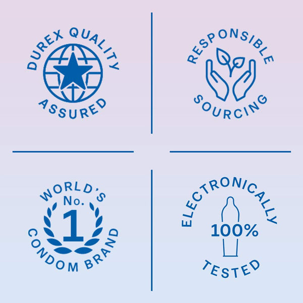 'Durex Quality Assured, responsible sourcing, world's condom brand, electronically tested' Durex Invisible Super Thin Condoms Box of 3